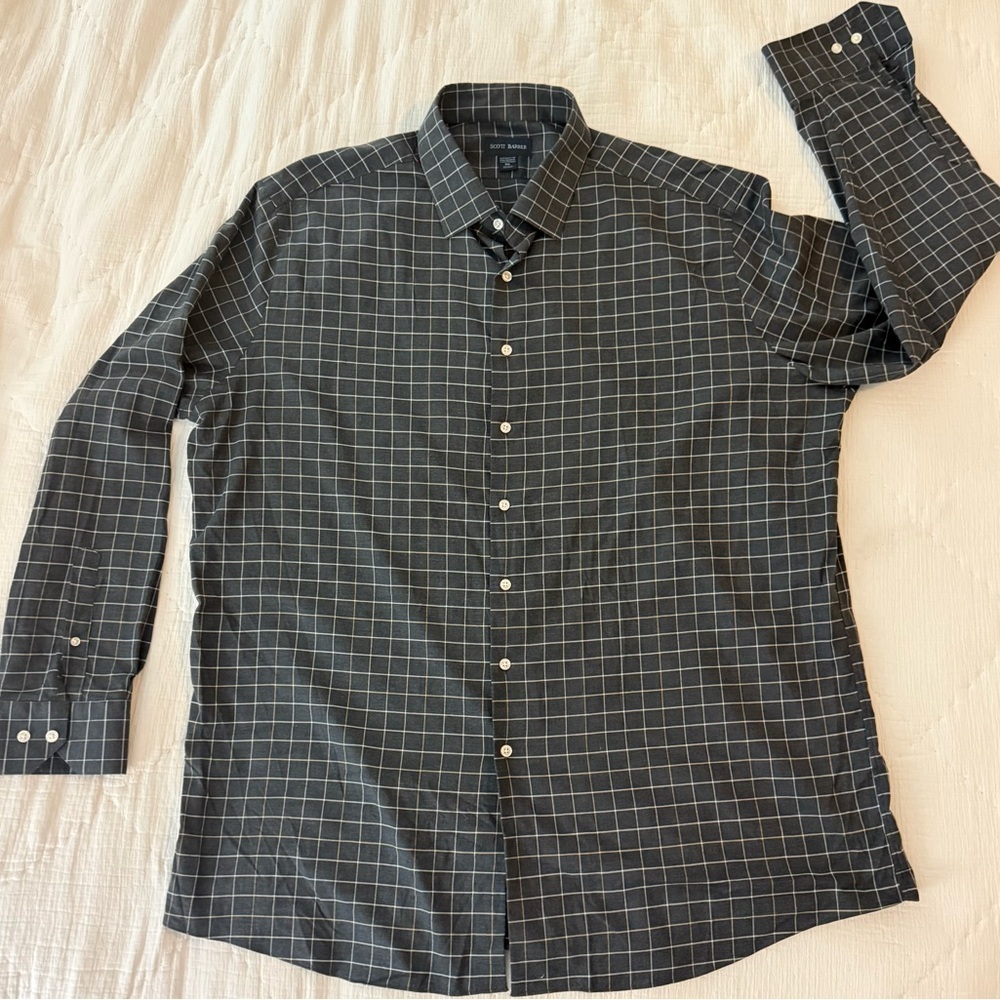 Scott Barber Men’s XXL Windowpane Check Shirt Cotton Cashmere Blend